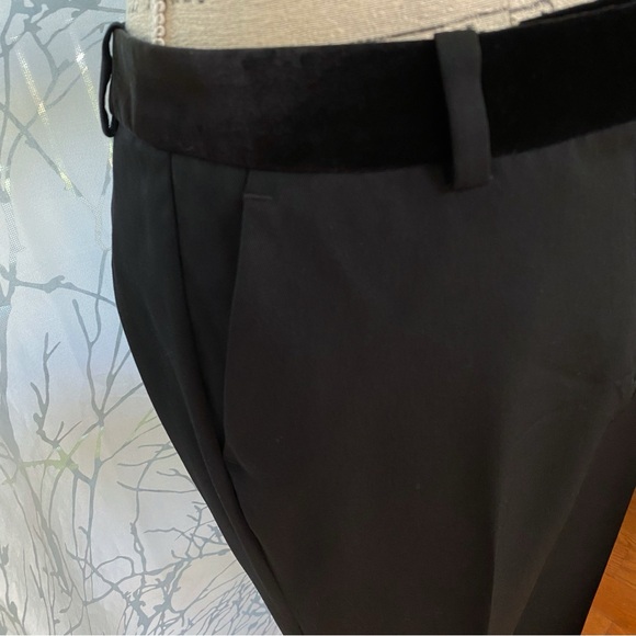 THE KOOPLES BLACK VELVET TRIM WAISTBAND SLIM FIT LIGHTWEIGHT WOOL DRESS PANTS - Picture 7 of 13